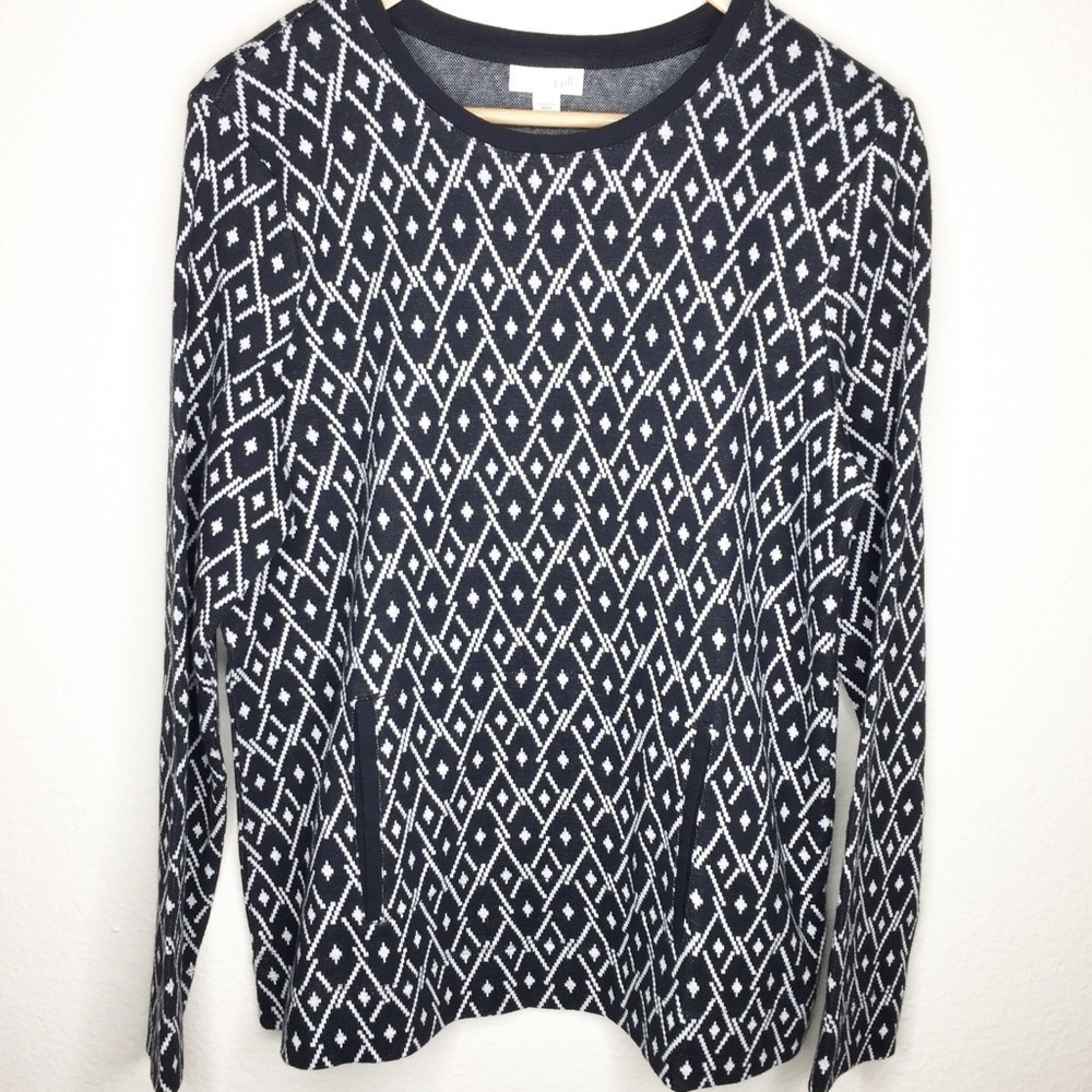 J. Jill Pullover Sweater Boho Diamond Print Black